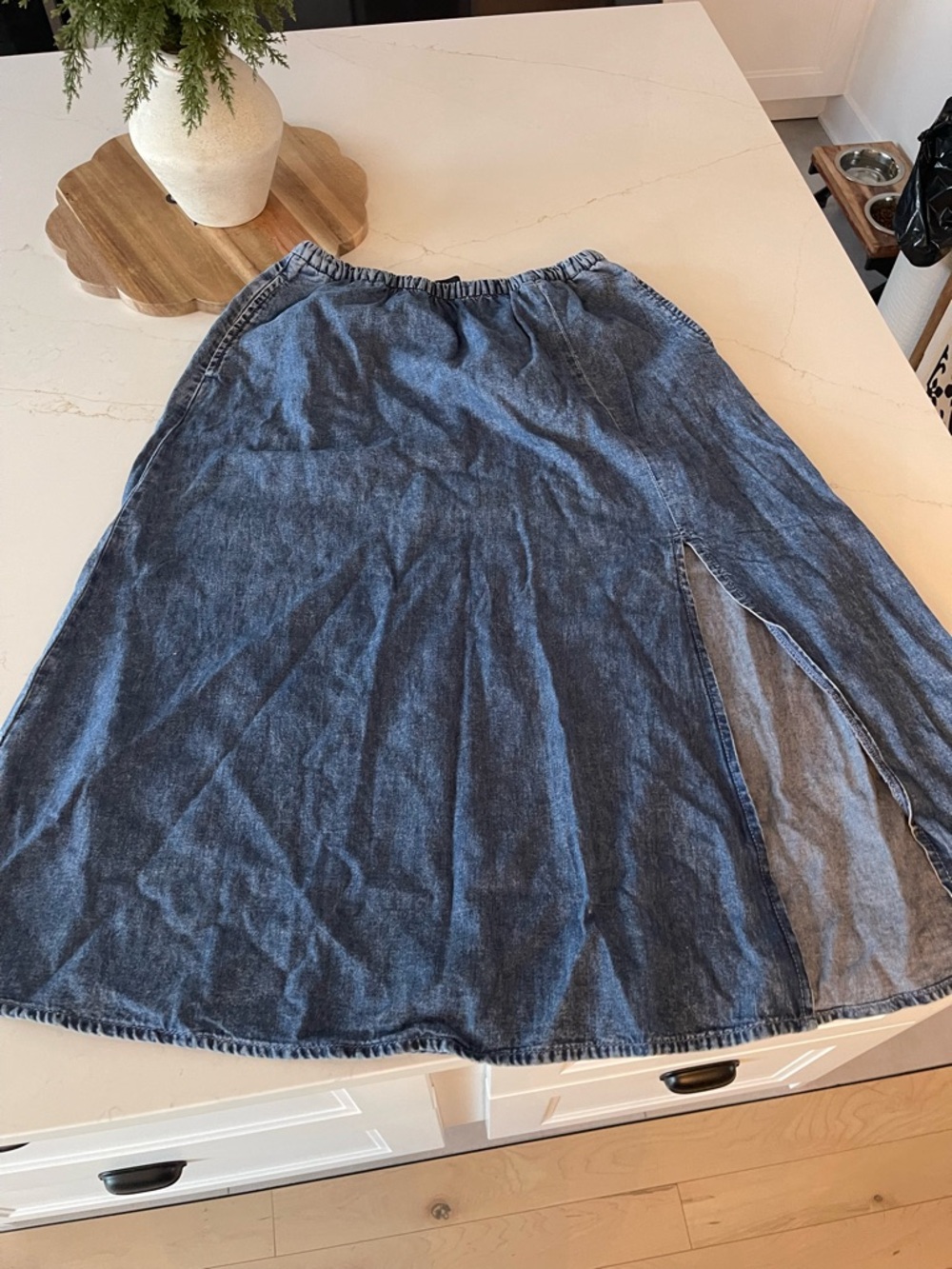 Reitmans Blue Denim A-Line Midi Skirt with Side Slit